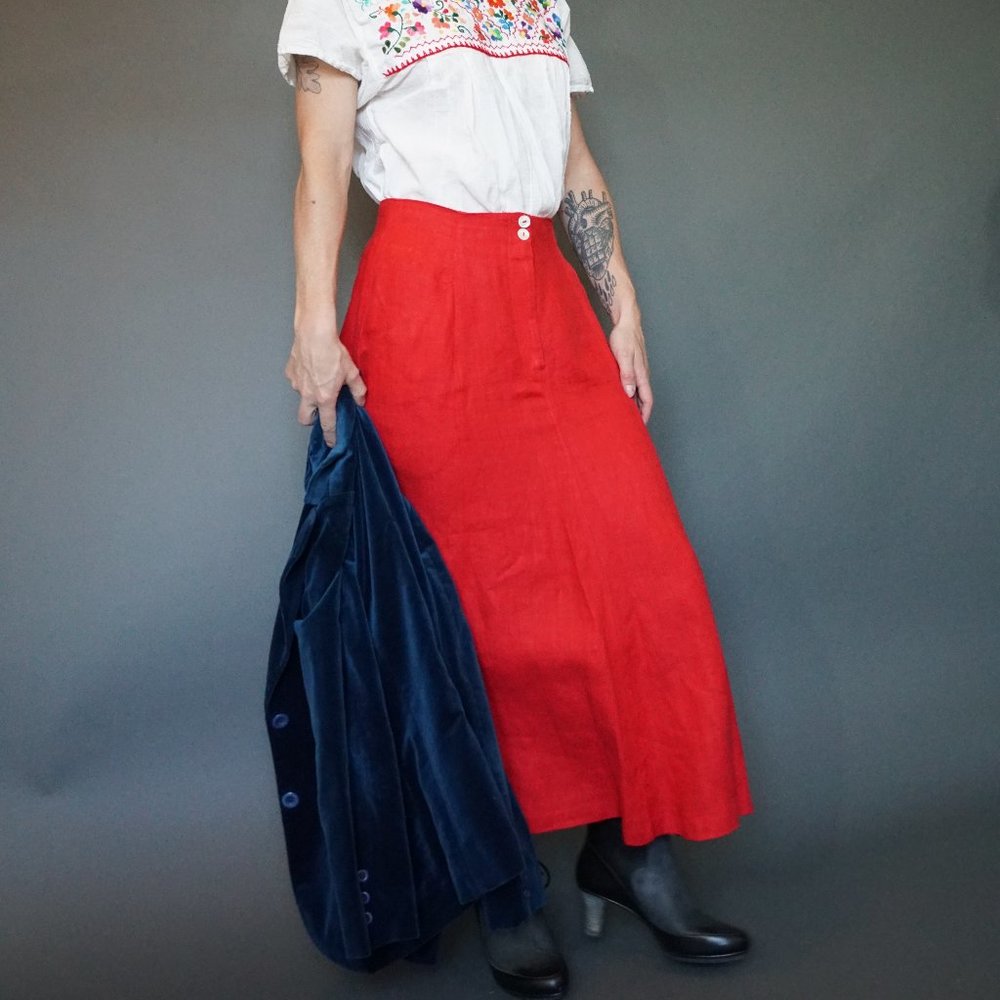 Karen Kane Red Linen Skirt with Pockets Size 10